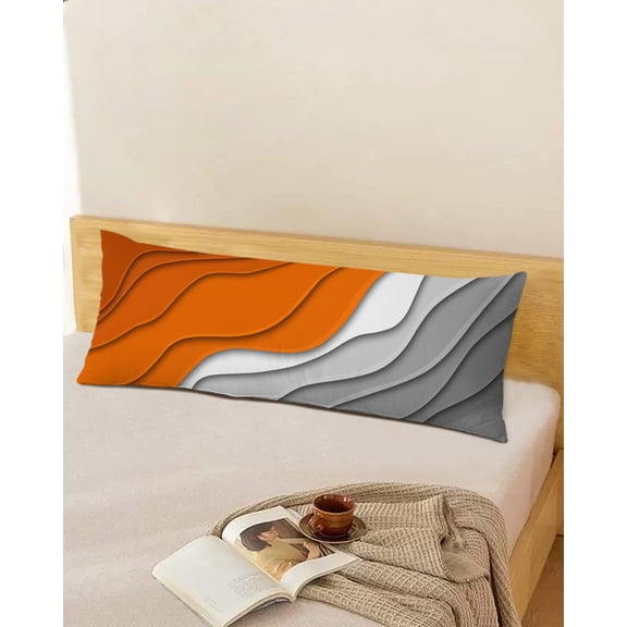 Orange and Gray Body Throw Pillow Cover Case, Couch Sofa Bed Pillowcase, Soft Decorative Pillow Protector, Abstract Ombre Geometric 20x54Inch Long Reversible Pillow Shams with Zipper