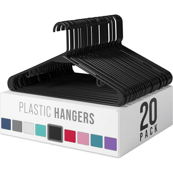 Plastic Hangers 20 Pack Black - Clothes Hangers - Makes The Perfect Coat Hanger and General Space Saving Hangers for Closet and New Apartment Essentials - Percheros Ganchos para Colgar Ropa Hangars