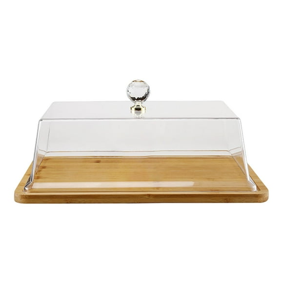 Tnarru Bamboo Cake Stand with Cover Dessert Serving Plate Cake Dish Food Storage Cake Serving Tray for Desserts Restaurants Pastries M