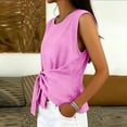thumbnail image 5 of ClodeEU Women's Crew Neck Sleeveless Side Tie Waist Tank Top,Solid Color Slim Casual Blouse Pink,Women's Plus L, 5 of 7