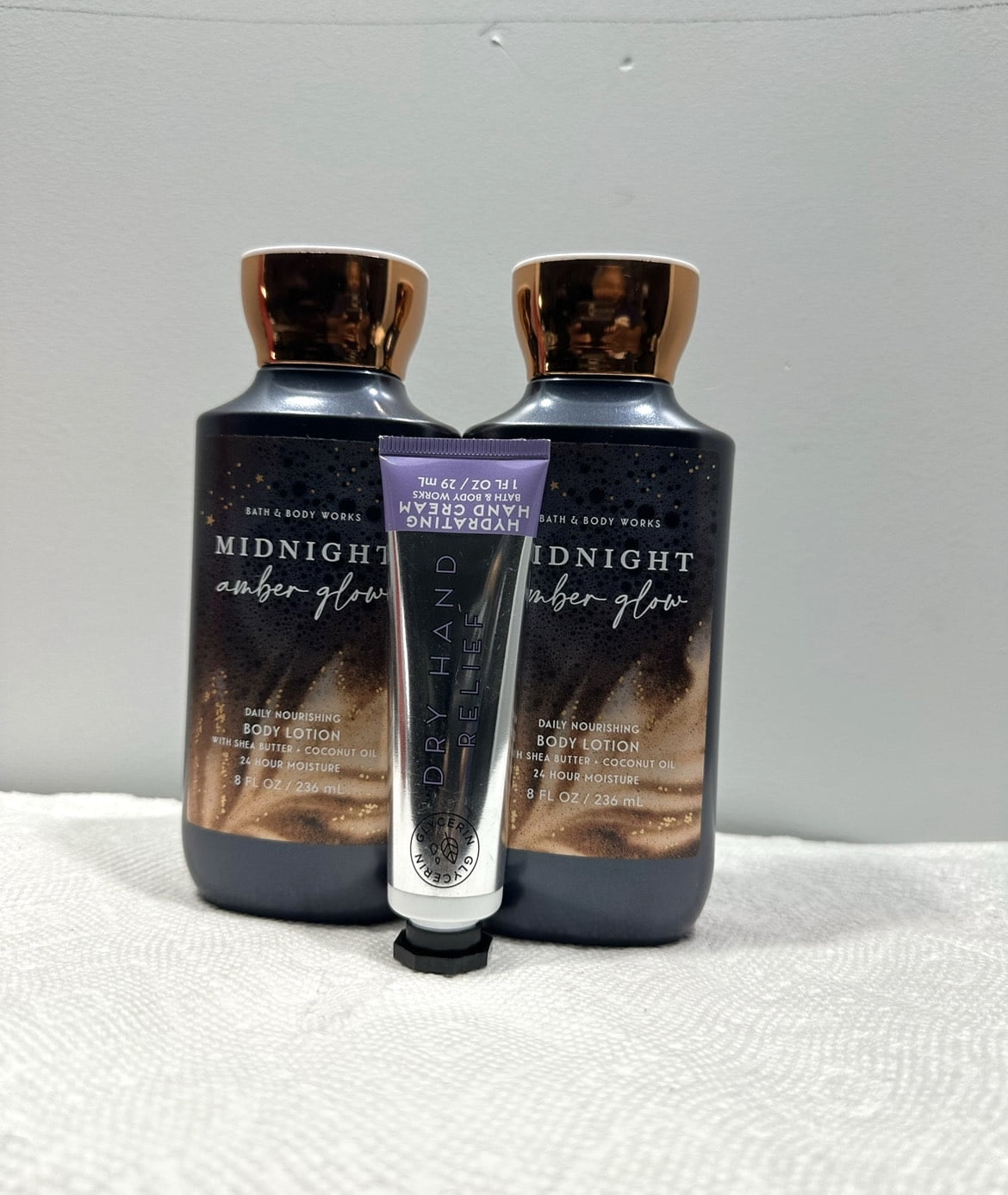 Bath & Body Works MIDNIGHT AMBER GLOW 3 Set Fragrance Mist, Body Lotion 