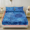 thumbnail image 2 of COEQINE Twin Size Sheet Comfy Bedding Fitted Sheet Non-Slip Snug Fit All Around Elastic Fitted Bottom Bedsheet Holiday Bed Set 3 Pieces Set, Retro Coastal Blue Seashell, 2 of 5