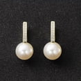 thumbnail image 3 of Anniversary Hoop Earring Elegant Yellow Gold Plated White Pearl Women Jewelry, 3 of 7
