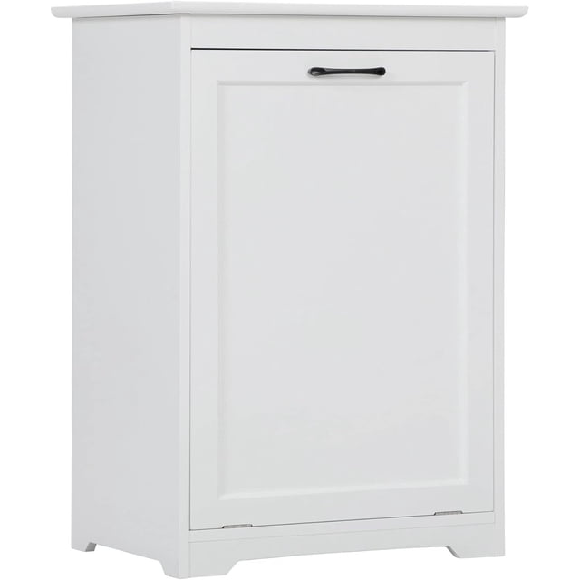 Armoire à Déchets Inclinable en Bois, Support de Poubelle de Cuisine, Seau de Recyclage, Armoire de Cuisine, Armoire à Déchets Cachée avec Porte Réglable en Angle, Tient dans 13 Gallons (Non Inclus), Blanc