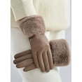 thumbnail image 2 of Deago Womens Winter Leather Suede Gloves with Fur Cuffs Thermal Touchscreen Texting Warm Driving Gloves (Khaki), 2 of 9