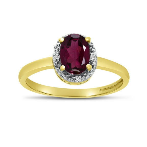 10k Yellow Gold Oval Rhodolite Garnet And Diamond Ring
