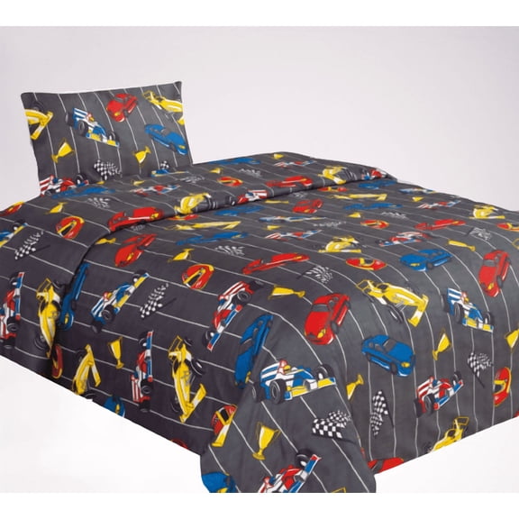 Racing Cars Charcoal 3pc Twin Bed Sheet Set Fresh New Bedding Look For Any Room in Any Season Playful Gift with Printed Pattern New