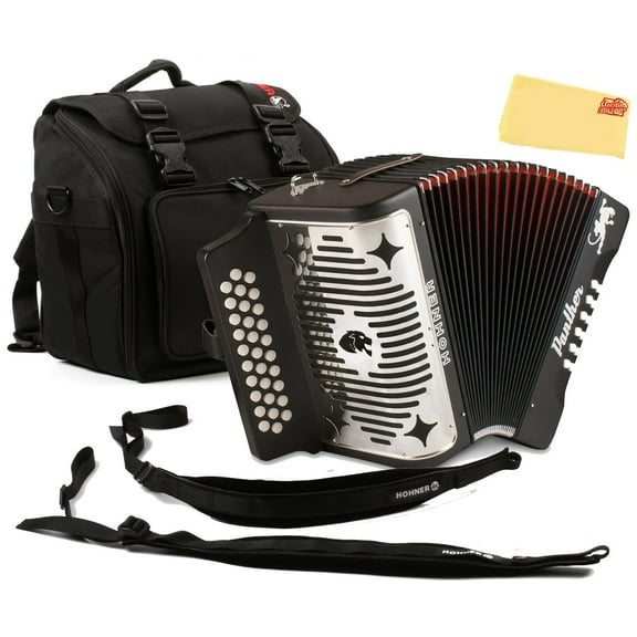 Hohner Panther Diatonic Accordion - Keys F/Bb/Eb Bundle with Hohner Accordion Road Kit and Austin Bazaar Polishing Cloth