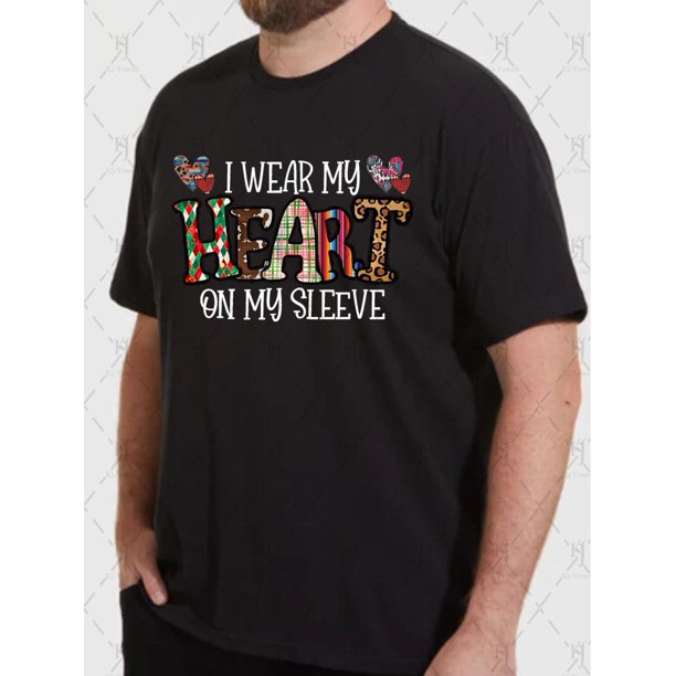 Camisetas de San Valentín para él y para ella: estampado "Llevo el corazón en la manga", 100 % algodón, manga corta, cuello redondo, diseños de tortolitos a juego disponibles, regalos para San Valentí