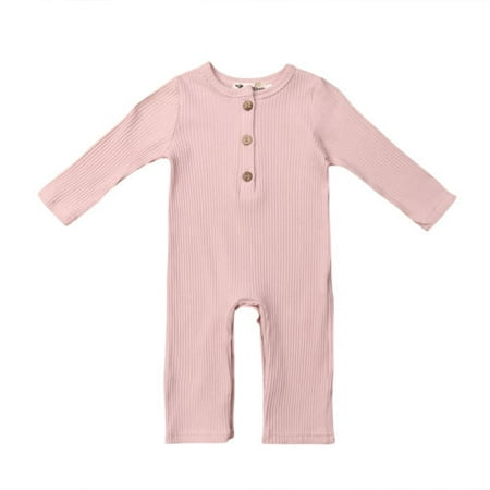 

Newborn Baby Autumn Unisex Romper Boys Girls Long Sleeve Solid Color Button Long Jumpsuit