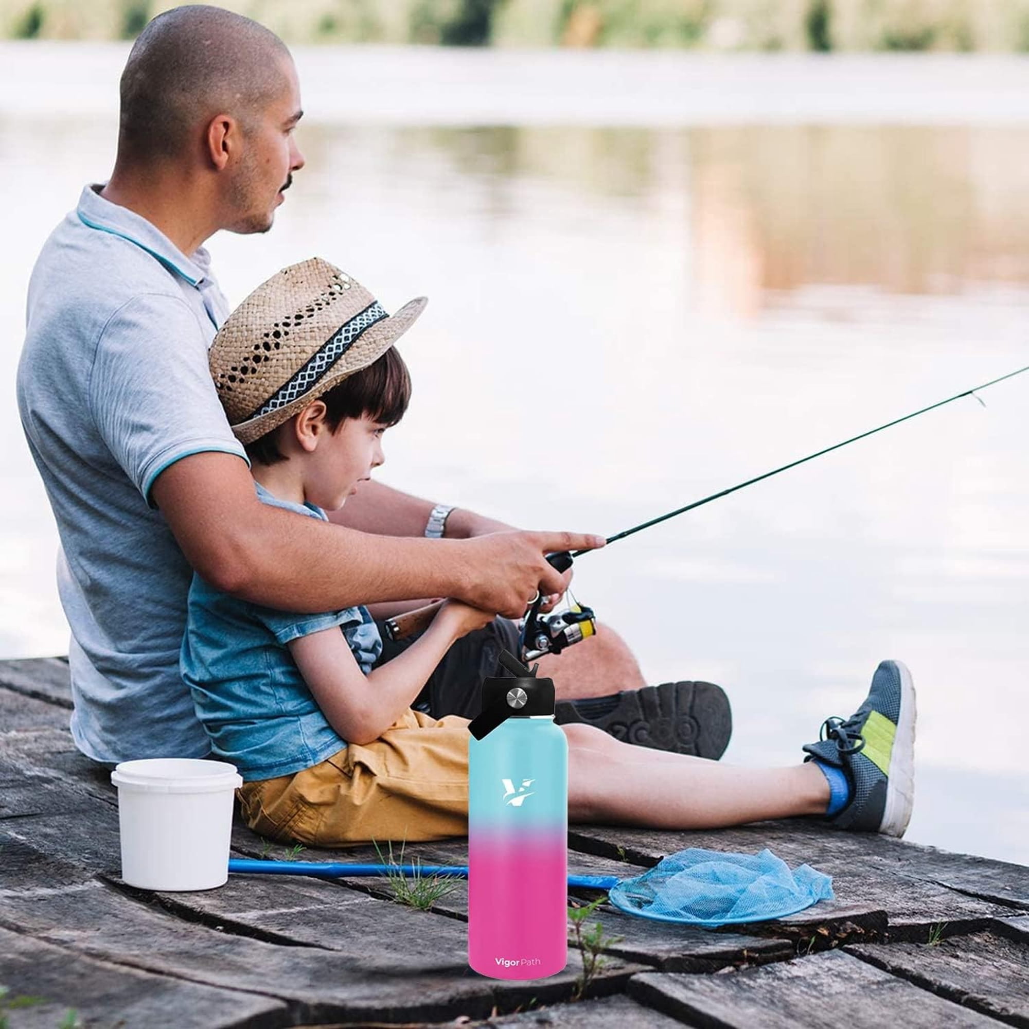 Vacuum Insulated Water Bottle - Stainless Steel Water Bottle with Straw Lid and Flex Cap (Keeps Cold for 24Hours, Hot for 18Hours) Double Wall, Wide Mouth, BPA Free, Leak Proof (Gradient Pink, 32oz)…
