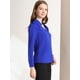 thumbnail image 2 of Elegante camisa abotonada cuello alto con escote en V recortado carrera primavera para mujer Azul real XL, 2 of 6