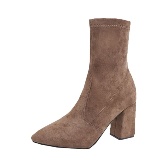 WRKEKC Boots for Women Pointed Toe Chunky Heel Suede Slip On Lace Up Boots High Heel Short Boots Casual Shoes for Women