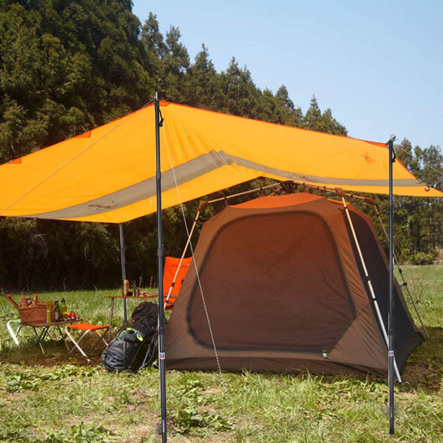 REDCAMP Aluminum Adjustable Camping Tarp Poles, Set of 2, 33.3in to 98.4in Telescoping Lightweight Tent Poles for Shelter, Hammock Rain Fly, Awning