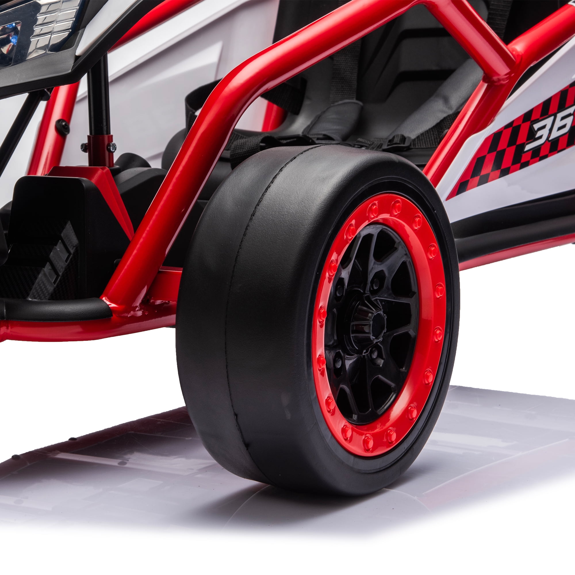 HappyToysWorld24V 400W Electric Ride-On Go Kart for Kids 6-12, Drift Car with Roll Cage & 5-Point Harness, EVA Tires, Bluetooth Music, 7.5 MPH, Fast/Drift Mode
