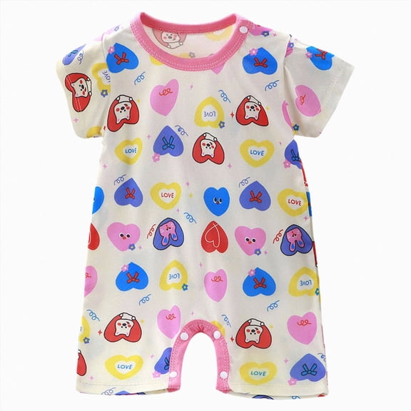 Xudanell Infant Boys Cotton Rompers Cartoon Jumpsuit Clothes 1-12M Crawling Clothes Summer Thin Short Sleeve Bodysuit (Pink,9-12 Months)