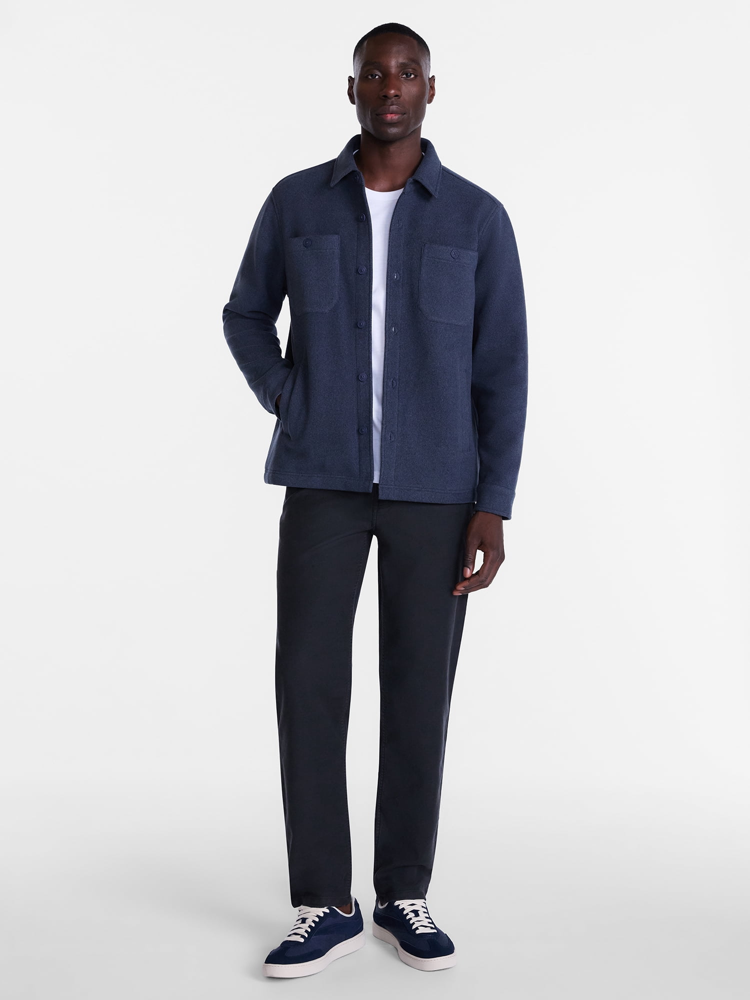 George Men's and Big Men's Fleece Knit Shirt Jacket with Long Sleeves, Sizes S-3XL