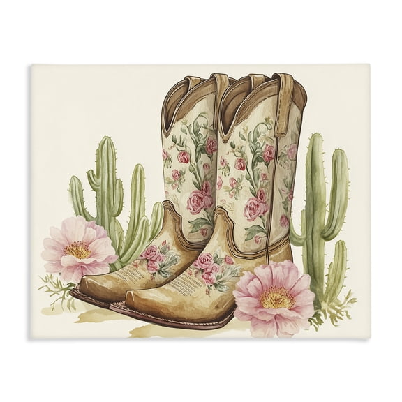 Stupell Industries Farmhouse Floral Boots & Cactuses Canvas Art, 20 x 16, by Heidi Kuntz