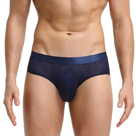 

Sunnymall Men Briefs Jacquard Stretchy Male Ice Silk See Through Panties for Home