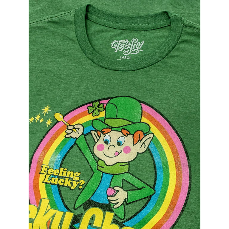 Tee Luv Men's Lucky Charms Cereal T-Shirt - Feeling Lucky Leprechaun Mascot  Shirt (S) 