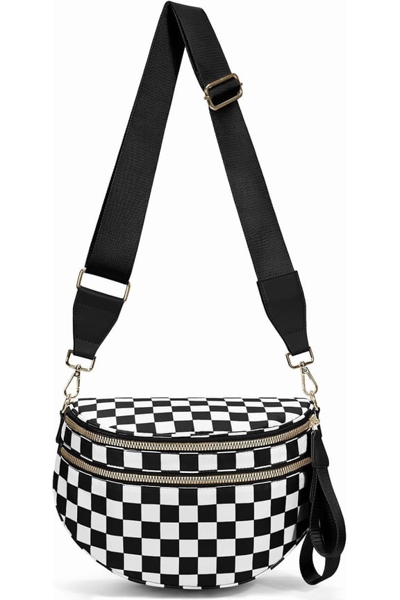 Checkered Crossbody Bag,Spacious Bum Bags for Women Nylon Crossbody Fanny Packs Checkered Purse Belt Wallet