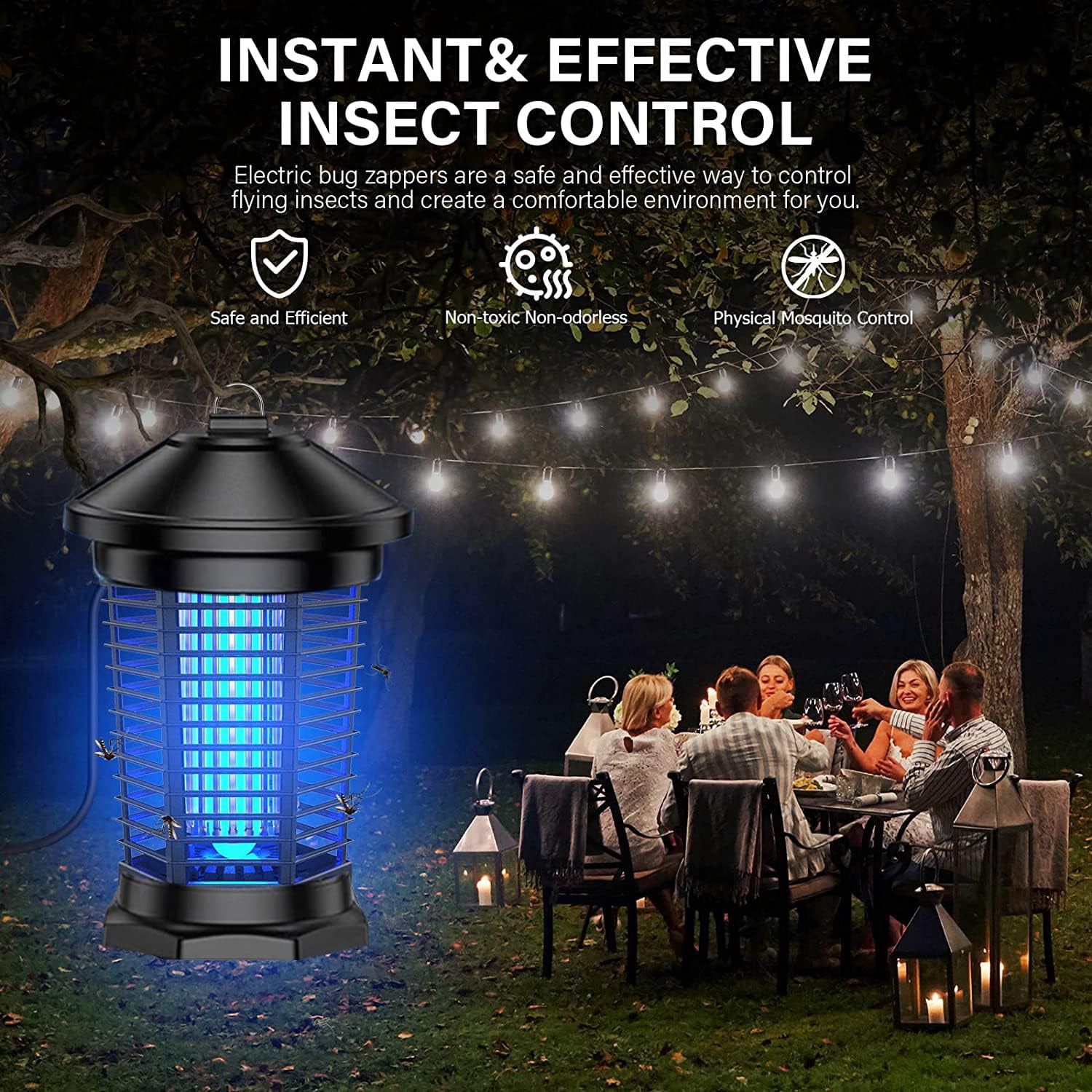 AENKYO Bug Zapper Outdoor Waterproof - 4200V High Power Electric Mosquito Killer for Garden, Patio, Backyard, Insect Zapper for Home Use (Black)