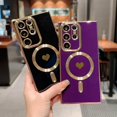 thumbnail image 4 of Magnetic Phone Case for Samsung Galaxy S23 Ultra Compatible with MagSafe Cute Heart Case for Women Luxury Plating Full Camera Lens Protect Soft Silicone Cover for S23 Ultra 6.8" (Deep Purple), 4 of 10