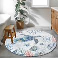 thumbnail image 4 of Summer Ocean Turtle Round Living Room Rugs 4 ft, Retro Shell Coral Washable Area Rug with Non-Slip Sturdy Edge Binding Round Carpet for Entryway Kitchen Bedroom Bathroom, 4 of 9