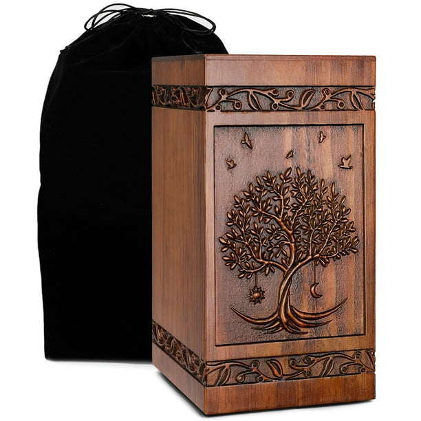 Urna funeraria ysnn hecha a mano en madera con forma de árbol de la vida, 270 ml