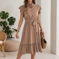 thumbnail image 6 of DHFJKG Wedding Guest Dresses For Women Summer Casual Shirt Dress Tie Waist Button Down Short Sleeve Solid Color Midi Sundress Stylish Dresses, 6 of 8