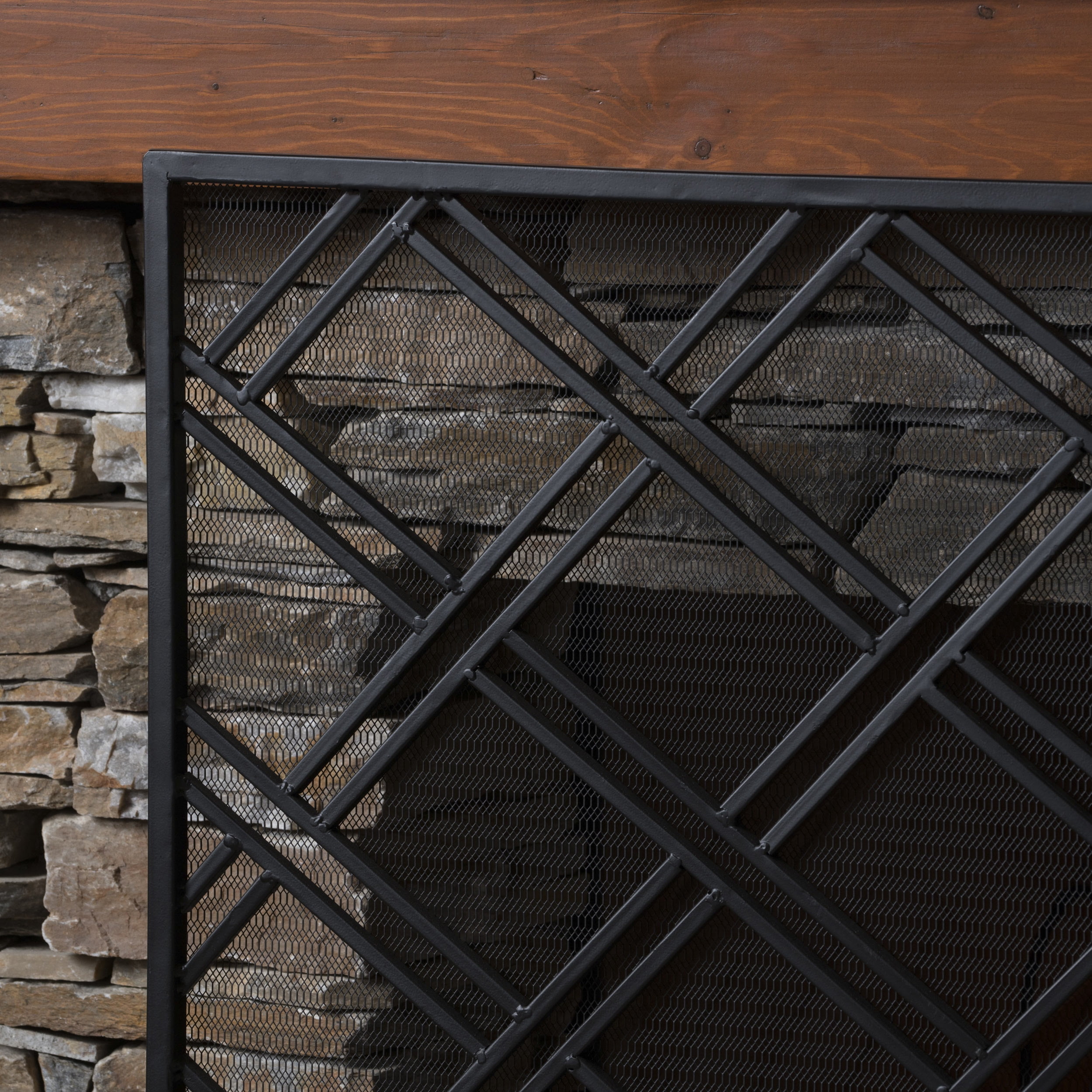 Fireplace Screen with Iron Frame and Panel Design, Indoor Firescreen and Spark Guard for Fireplace Safety, Black