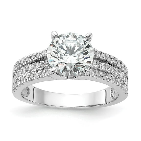 Auriga 925 Sterling Silver Rhodium-plated Fancy Brilliant-cut Round CZ Center Stone Ring for Women Size- 6