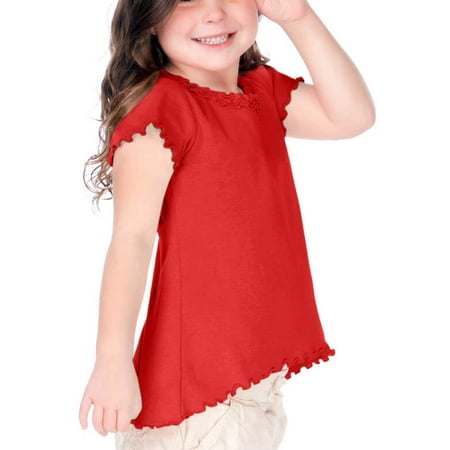 Lettuce Edge Shirt - Kavio! Little Girls 3-6X Lettuce Edge Ruffles High Low Short Sleeve Top Red 5/6