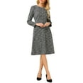 thumbnail image 2 of INSPIRE CHIC Women's A-Line Tweed Dress Long Sleeve 2025 Trendy Fall Vintage Work Flare Dresses S Black, 2 of 5
