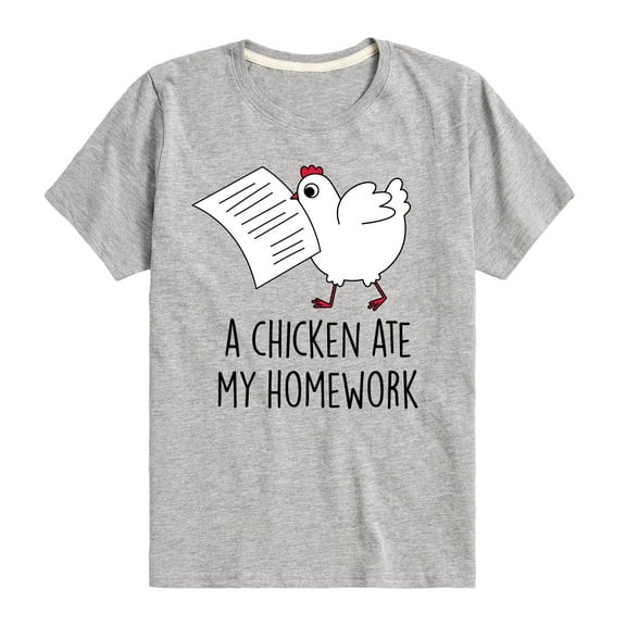 Instant Message - A Chicken Ate My Homework - Youth Short Sleeve Graphic T-Shirt