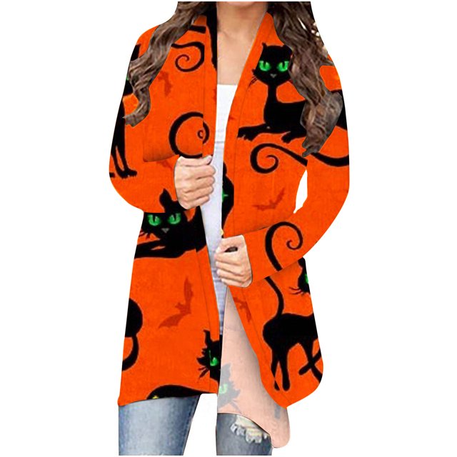 Blusa de manga larga para mujer, informal, con estampado de Halloween, estilo cárdigan Fridja hkj2747