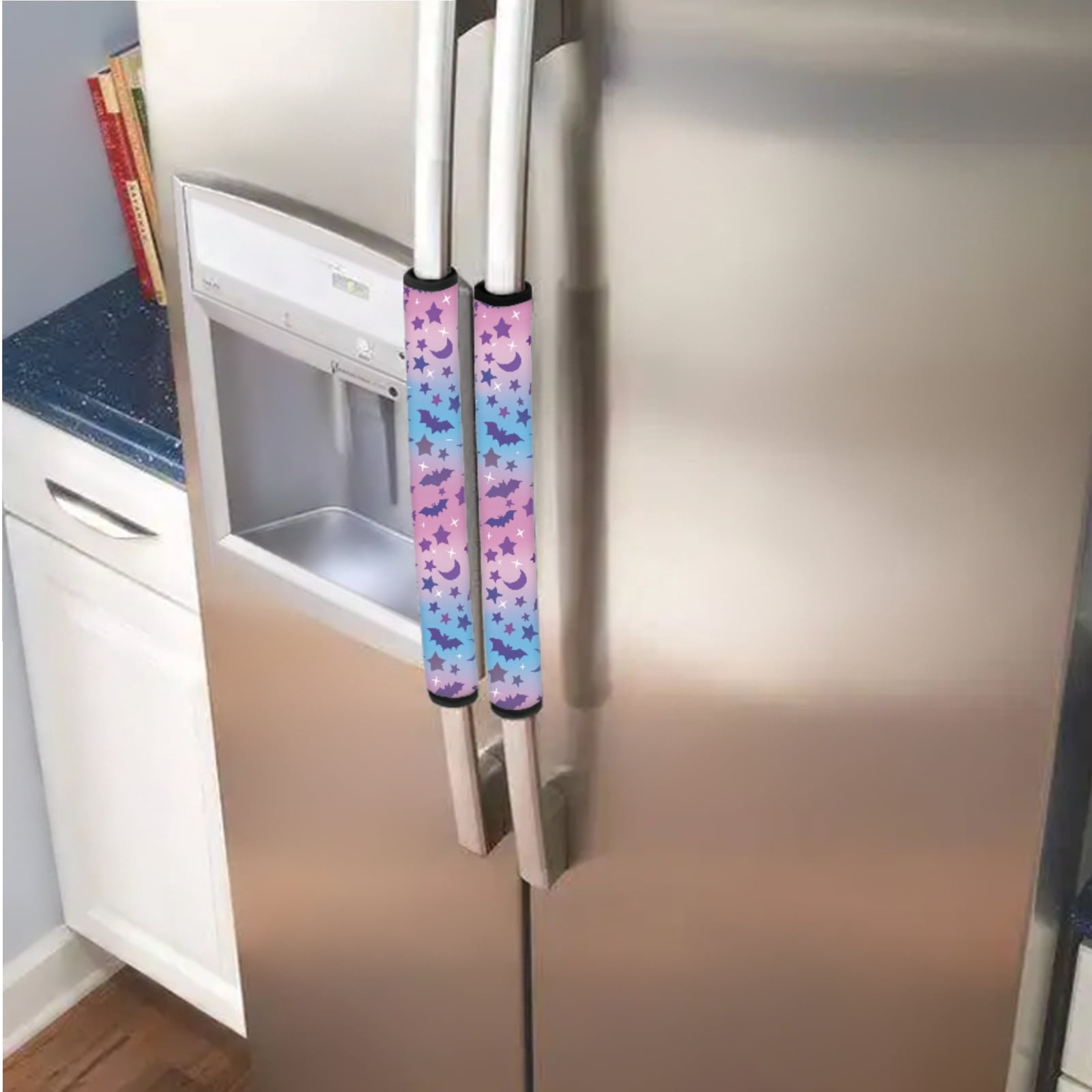 SEANATIVE 6 Pieces Fridge Door Handle Covers Waterproof Kitchen Electrical Appliance Decor Handles Anti-Slip Oven Microwave Dishwasher Door Cloth Protector, Bat Stars Pink-Blue Gradient