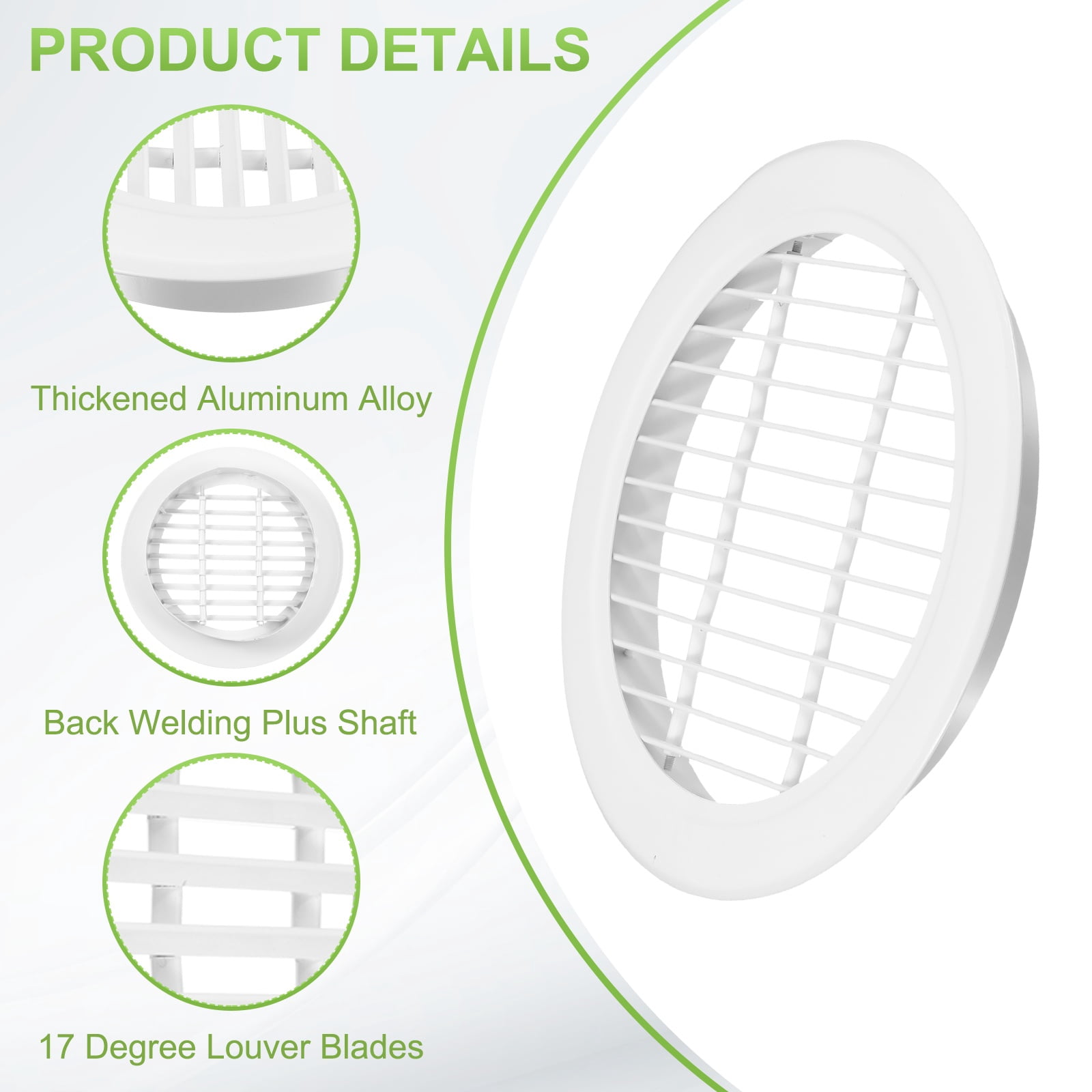 Uxcell 11.7" Round Air Vent, 17 Degrees Louver Grille Cover Aluminum Alloy Soffit Vent HVAC Ventilation for Ceiling Wall Roofing Bathroom Kitchen Garage Duct Shed Garage, White