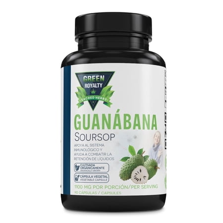 Green Royalty Guanábana (Soursop) Capsules 1100 mg per Serving, 90 Count, Plant-Based Supplement, Immune Support, Herbal Wellness Capsules, Non-GMO, Vegetable Capsules