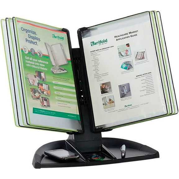 Tarifold Black Line Desktop Reference System with 10 Green/Black Display Pockets - Letter-Size - 20 Sheet Capacity (DBL291)