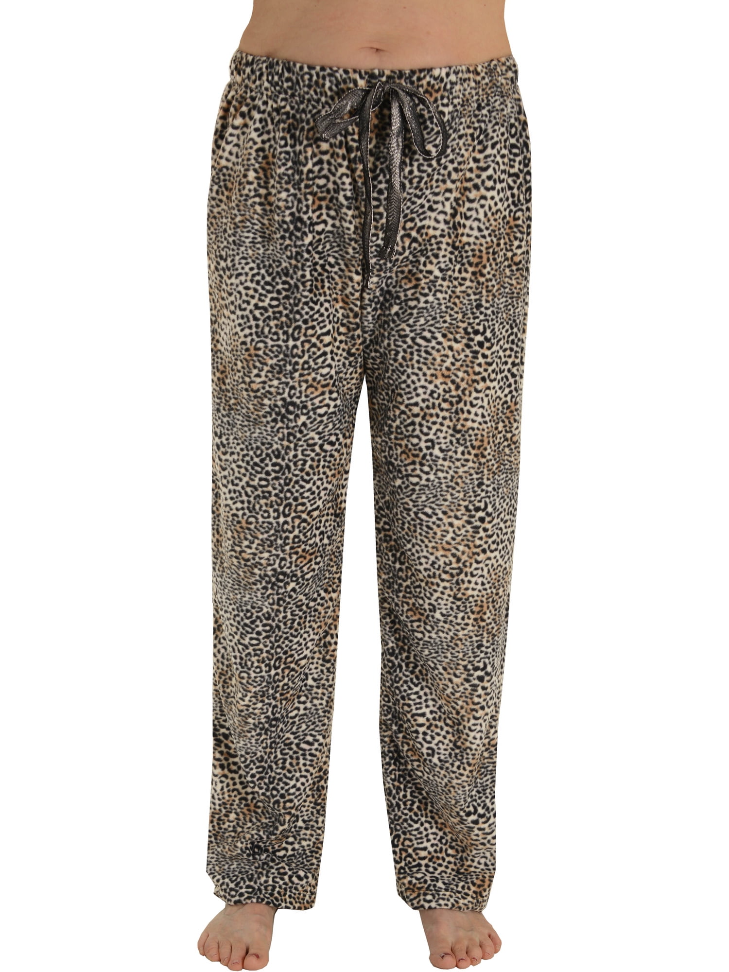 Nicole K Womens Beige Leopard Plush Fleece Lounge Pajama Pants