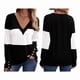 thumbnail image 3 of Blusas Elegantes e Informales para Mujer, con Bloques de Color, de Larga y Cuello en V, para Otoño. Negro XXL, 3 of 6