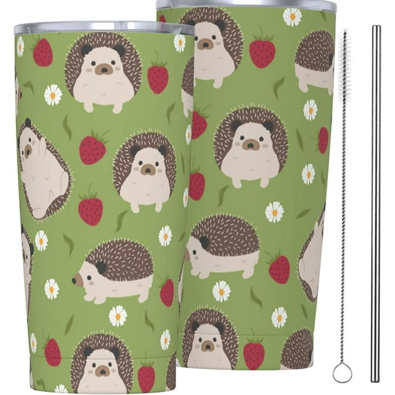 Cute Hand Drawn Hedgehog Tumbler Travel Coffee Mug With Flip Lid 20 Oz Insulated Tumbler Cup Gift For Father Mother Friend Birthday