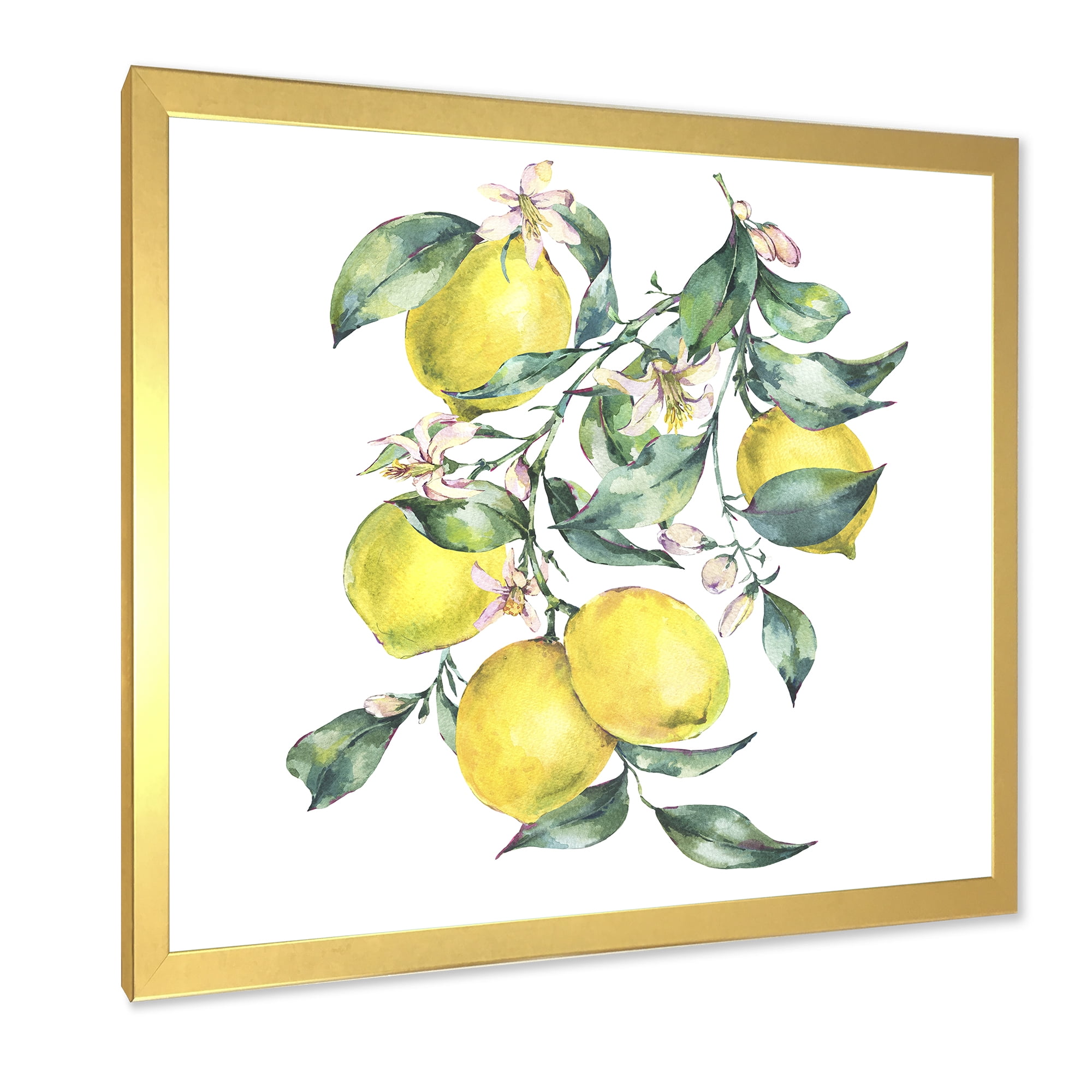 Designart 'Branch of Leaves and Yellow Lemons I' Tropical Framed Art Print