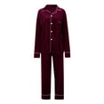 thumbnail image 4 of VNKIDY Women Autumn Winter Solid Color Pajama Set Long Sleeve Lapel Button Down Top Loose Fit Pants For Home Relaxing Cozy Set, 4 of 5