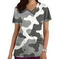 thumbnail image 2 of Xfvqtps Scrub Tops for Women Camouflage Soft V-Neck Scrub Top Comfortable Nursing Uniforms Camouflage Printed Short Sleeve Workwear Tops Working Uniforms with Pockets Olive Green, 2 of 5