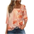 thumbnail image 2 of Dasayo Orange Women's Tops Boho Dressy 3/4 Sleeve Buttons Tropical Blouses Womens Tshirts XXL, 2 of 5