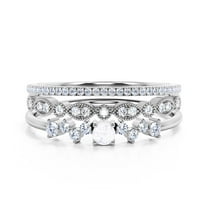 Beautiful Anniversary Gift Minimalist 1.65 Carat Round Diamond Moissanite Engagement Ring, ZigZag Style Wedding Band in 10k Solid White Gold, Gift For Woman, Promise Ring, Trio Set, Matching Band