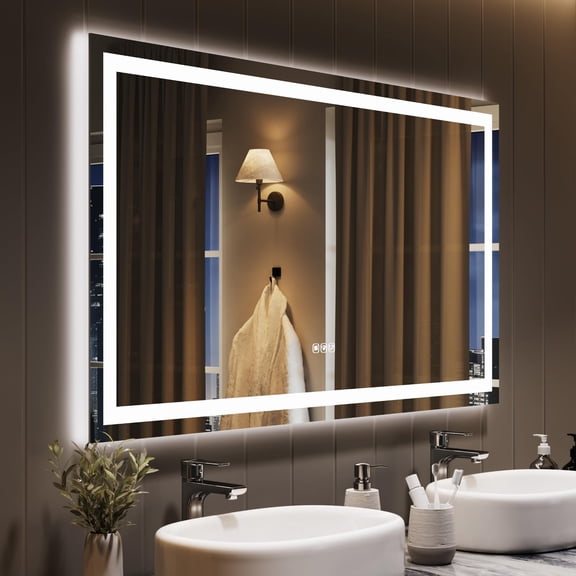 50x28 LED Bathroom Mirror with Lights,Dimmable,Anti-Fog,Backlit Front Lit,Smart Bathroom Vanity Mirror for Wall,Memory Function,Shatter-Proof (Horizontal/Vertical)