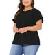 thumbnail image 4 of Blusas de verano de talla grande para mujer Agnes Orinda, con volantes, manga corta, cuello redondo, camisetas casuales 1X en negro, 4 of 5